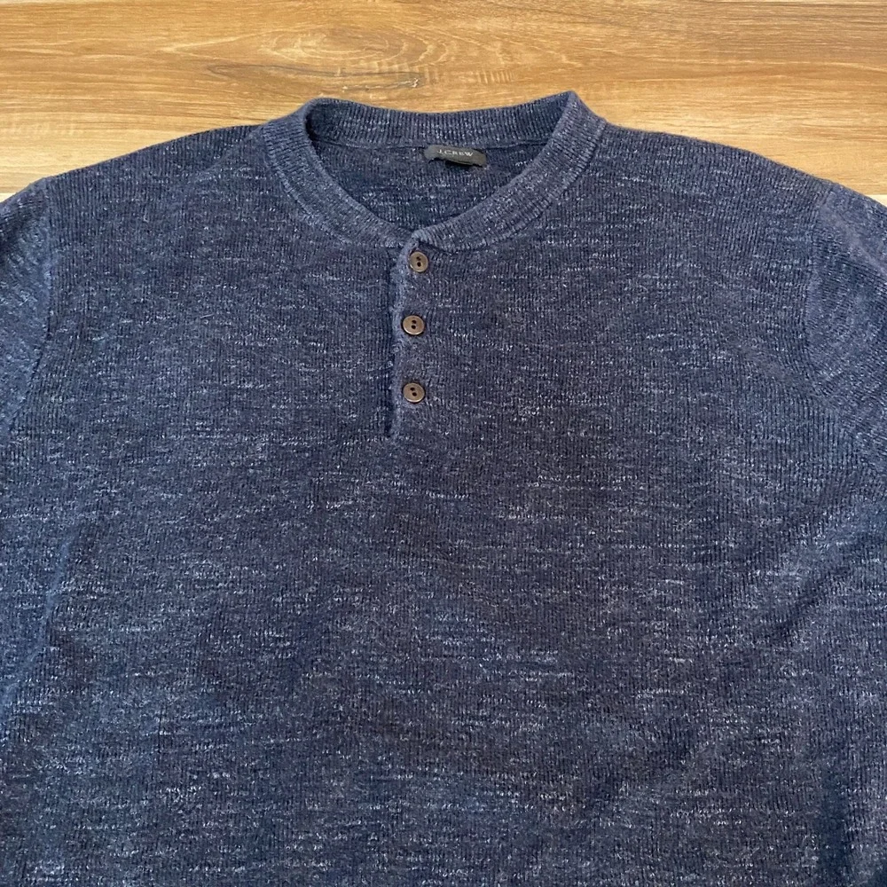 J. Crew Sweater Mens Large Navy‎ Blue Marled Knit Henley 100% Cotton
